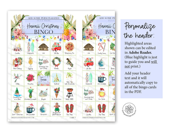 Tropical/Hawaii Christmas Bingo - Greengate Images