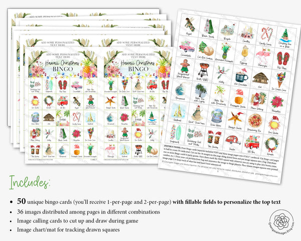 Tropical/Hawaii Christmas Bingo - Greengate Images