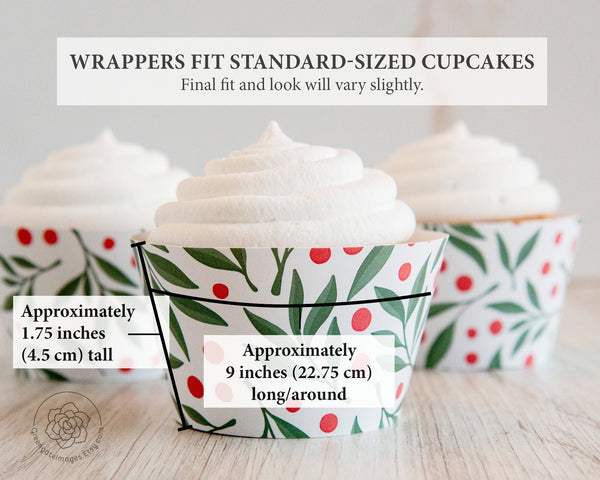 Christmas Leaves and Berries Cupcake Wrappers - Printable Digital Download by Greengate Images