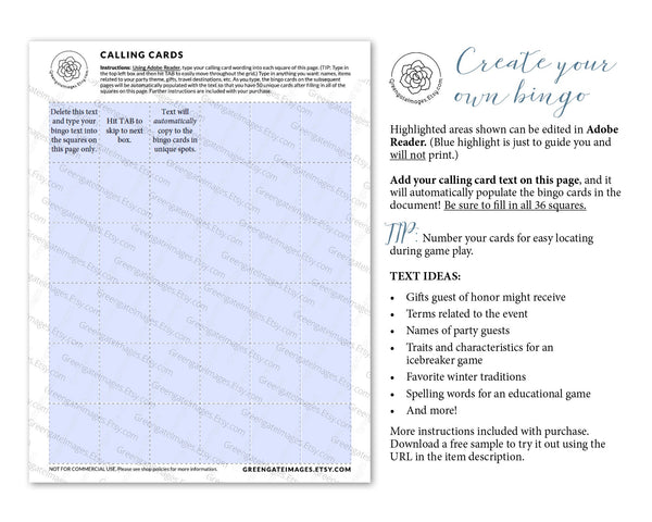 Winter Bingo Template - Greengate Images