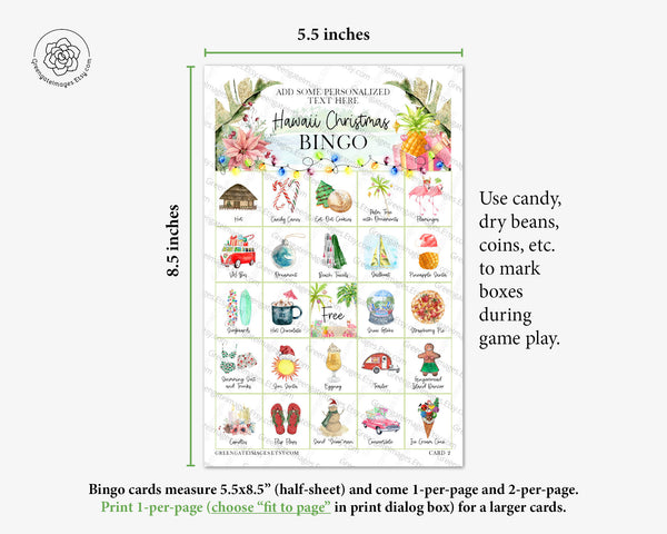 Tropical/Hawaii Christmas Bingo - Greengate Images