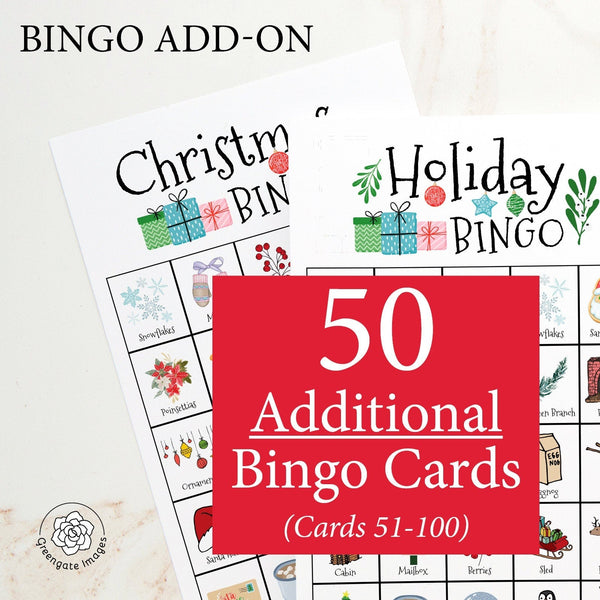 ADD-ON: 50 additional Christmas/Holiday bingo cards - Printable Digital Download by Greengate Images