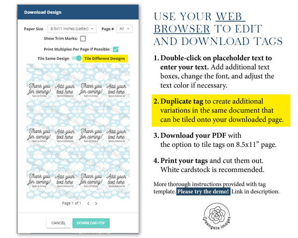 Light Blue Cloud Gift Tags - Printable Digital Download by Greengate Images