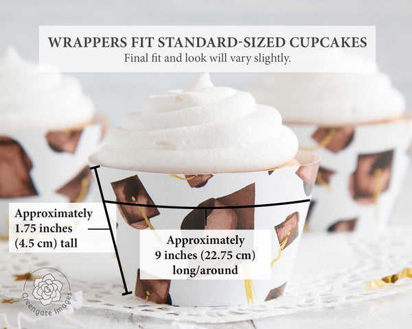 Brown Graduation Cupcake Wrapper - Flying Caps - Printable Digital Download by Greengate Images