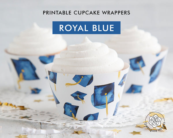 Royal Blue Graduation Cupcake Wrapper - Printable Digital Download by Greengate Images