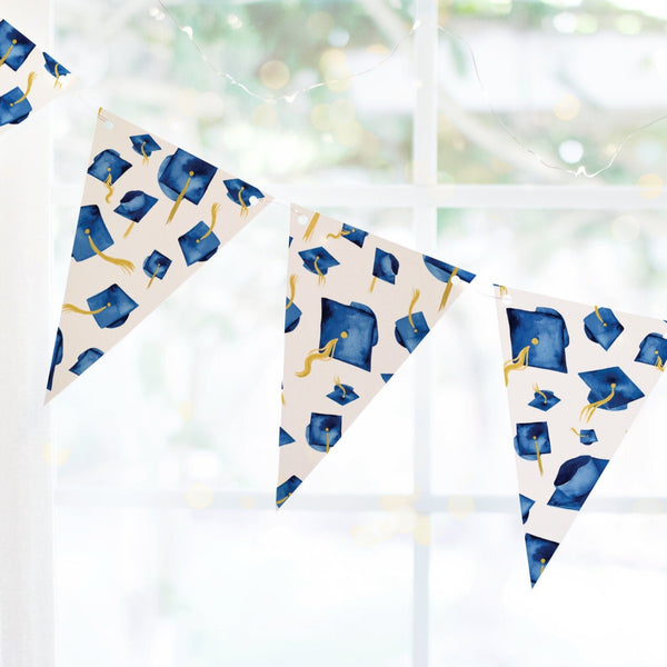 Royal Blue Graduation Bunting - Flying Caps - Printable Digital Download by Greengate Images