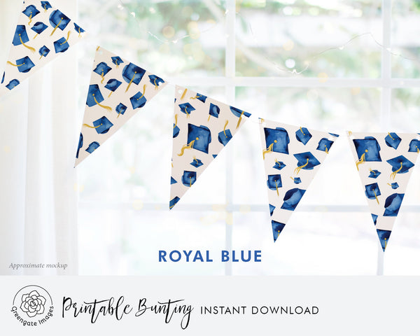 Royal Blue Graduation Bunting - Flying Caps - Printable Digital Download by Greengate Images