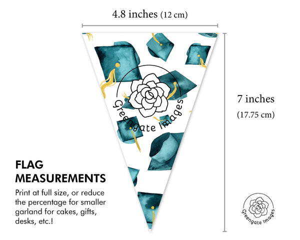 Teal Graduation Bunting - Flying Caps - Printable Digital Download by Greengate Images