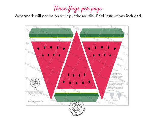 Watermelon Bunting - Printable Digital Download by Greengate Images