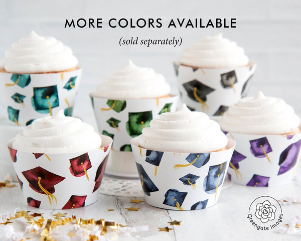 Purple Graduation Cupcake Wrapper - Flying Caps - Printable Digital Download by Greengate Images