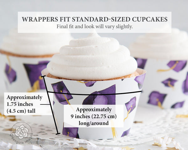 Purple Graduation Cupcake Wrapper - Flying Caps - Printable Digital Download by Greengate Images