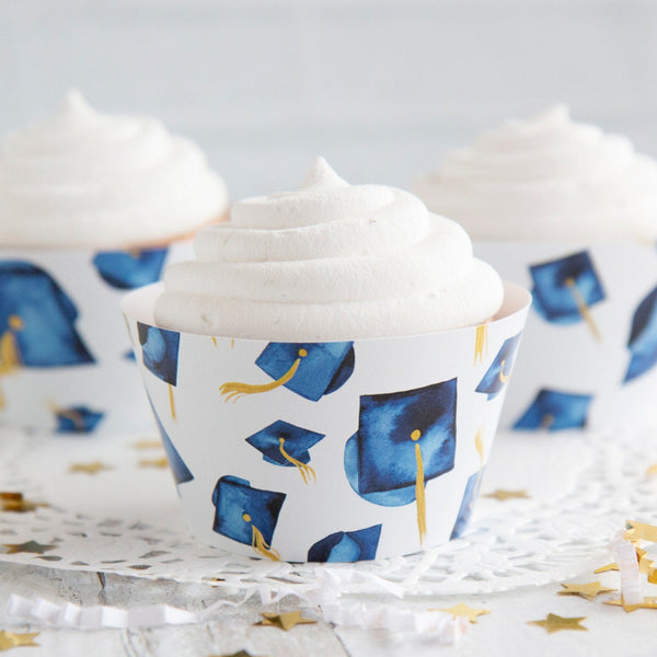 Royal Blue Graduation Cupcake Wrapper - Printable Digital Download by Greengate Images