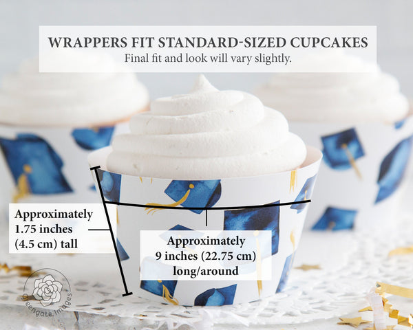 Royal Blue Graduation Cupcake Wrapper - Printable Digital Download by Greengate Images