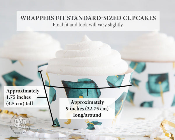 Teal Graduation Cupcake Wrapper - Flying Caps - Printable Digital Download by Greengate Images
