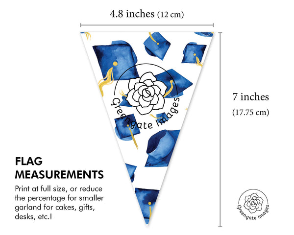 Royal Blue Graduation Bunting - Flying Caps - Printable Digital Download by Greengate Images