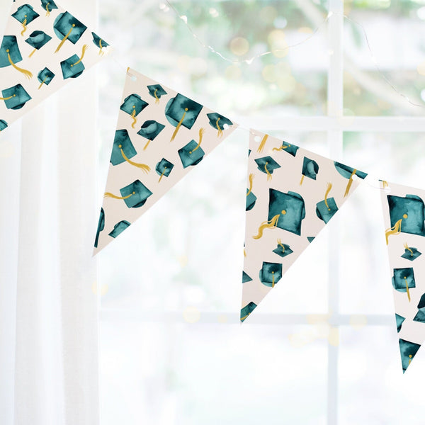 Teal Graduation Bunting - Flying Caps - Printable Digital Download by Greengate Images