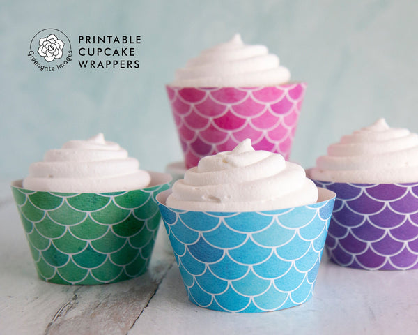 Mermaid Scales Cupcake Wrappers - Bold Colors - Printable Digital Download by Greengate Images