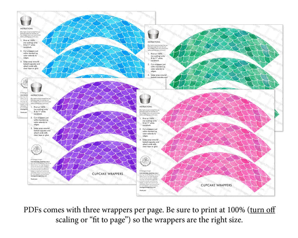 Mermaid Scales Cupcake Wrappers - Bold Colors - Printable Digital Download by Greengate Images