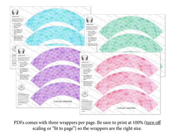 Mermaid Scales Cupcake Wrappers - Pastel Colors - Printable Digital Download by Greengate Images