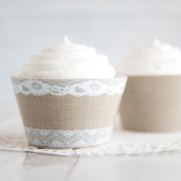 Burlap and Lace Cupcake Wrappers - Printable Digital Download by Greengate Images