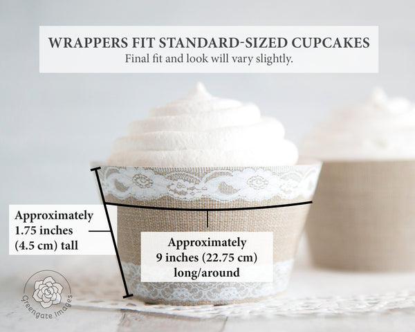 Burlap and Lace Cupcake Wrappers - Printable Digital Download by Greengate Images