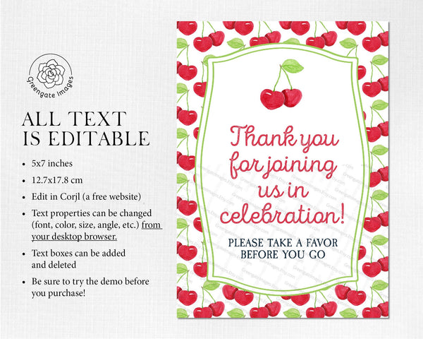 5x7" Cherry Sign Template - Printable Digital Download by Greengate Images