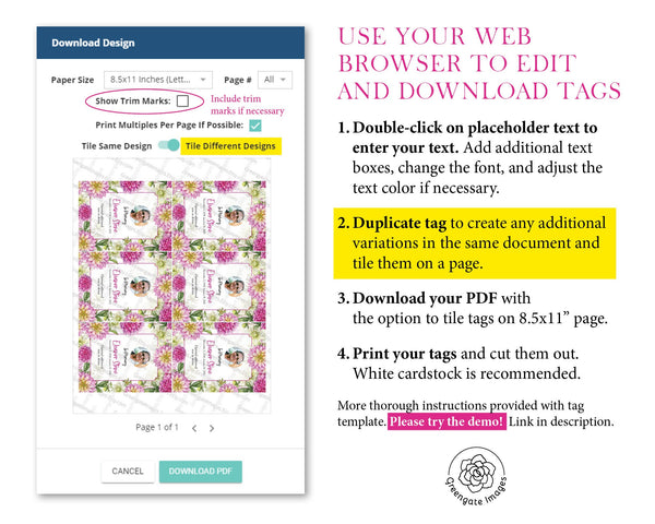 Dahlia Seed Packet Tags - Printable Digital Download by Greengate Images