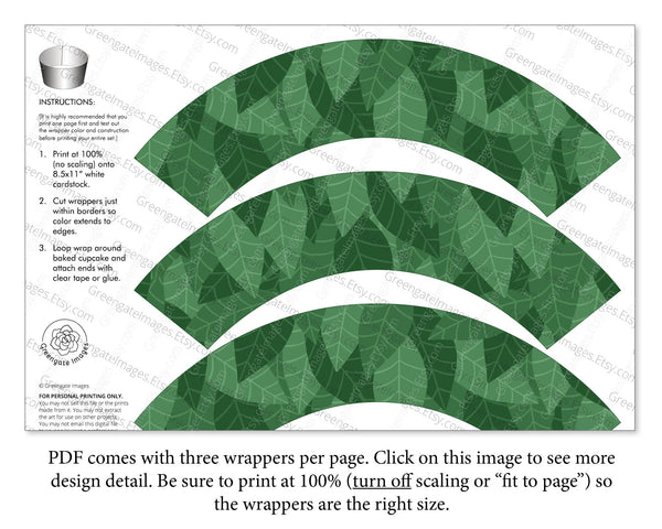 Tropical Leaves Cupcake Wrapper - Printable Digital Download by Greengate Images