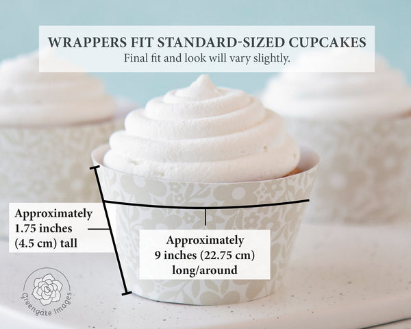 Ivory and Beige Floral Cupcake Wrappers - Printable Digital Download by Greengate Images