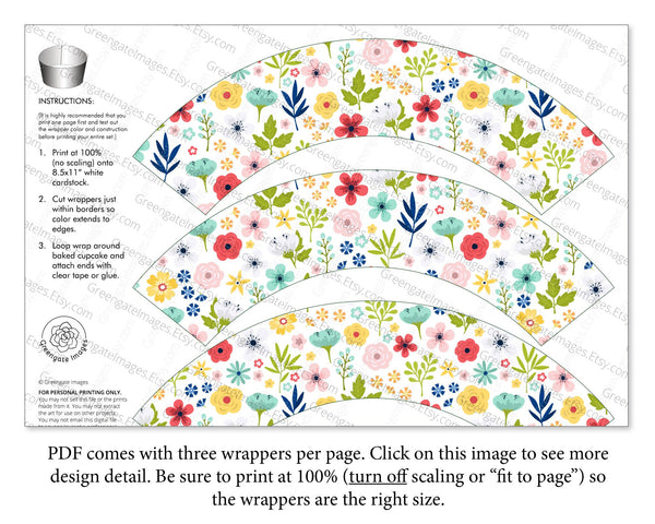 Wildflower Cupcake Wrapper - Printable Digital Download by Greengate Images