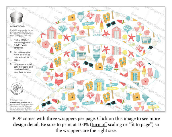 Summer Beach Cupcake Wrapper - Printable Digital Download by Greengate Images