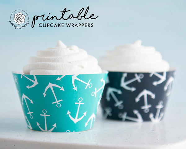 Anchor Cupcake Wrappers - Teal and Navy - Printable Digital Download by Greengate Images