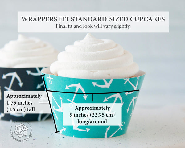 Anchor Cupcake Wrappers - Teal and Navy - Printable Digital Download by Greengate Images