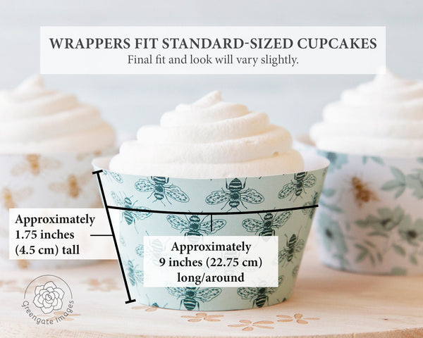 Honey Bee Cupcake Wrappers - Teal and Gold - Printable Digital Download by Greengate Images