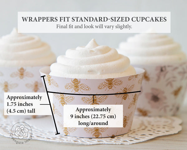 Honey Bee Cupcake Wrappers - Blush Pink and Gold - Printable Digital Download by Greengate Images