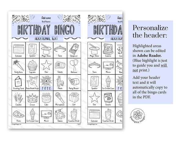 Personalized Birthday Bingo - Greengate Images