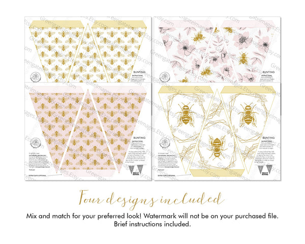 Blush/Gold Honey Bee Bunting Set - Printable Digital Download by Greengate Images