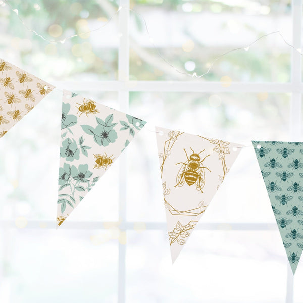 Teal/Gold Honey Bee Bunting Set - Printable Digital Download by Greengate Images