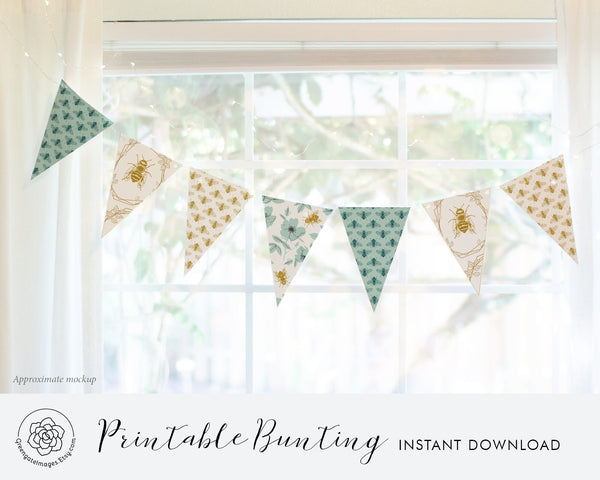 Teal/Gold Honey Bee Bunting Set - Printable Digital Download by Greengate Images