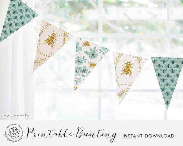 Teal/Gold Honey Bee Bunting Set - Printable Digital Download by Greengate Images