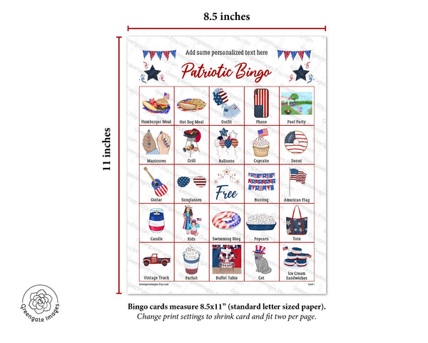 Patriotic Bingo - Personalize the Header - Greengate Images
