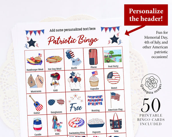 Patriotic Bingo - Personalize the Header - Greengate Images