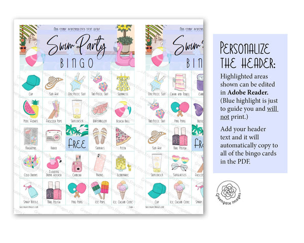 Pool Party Bingo - Greengate Images