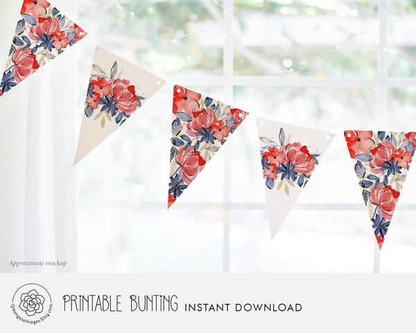 Patriotic Floral Bunting - Printable Digital Download by Greengate Images