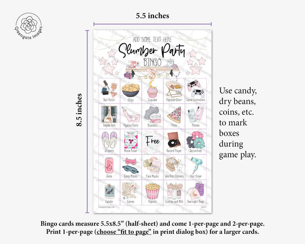 Slumber Party / Sleepover Bingo - Greengate Images