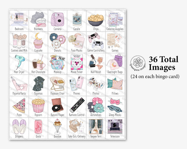 Slumber Party / Sleepover Bingo - Greengate Images