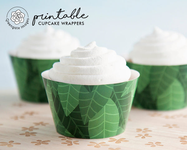Tropical Leaves Cupcake Wrapper - Printable Digital Download by Greengate Images