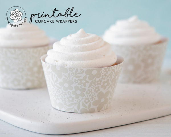 Ivory and Beige Floral Cupcake Wrappers - Printable Digital Download by Greengate Images