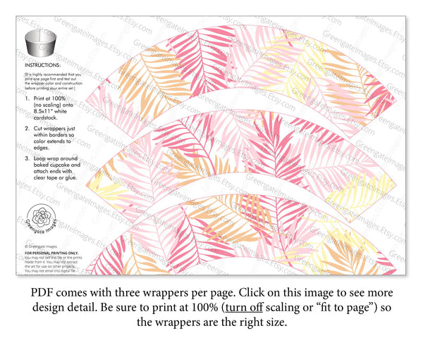 Pink, Peach, & Yellow Palm Fronds Cupcake Wrapper 