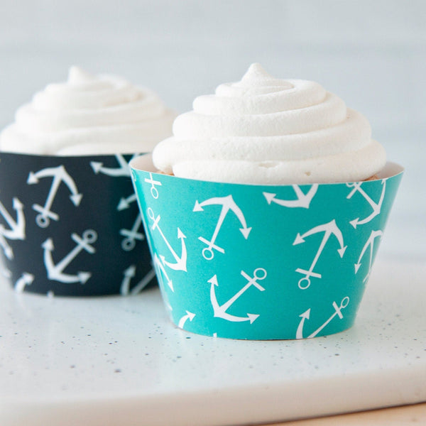 Anchor Cupcake Wrappers - Teal and Navy - Printable Digital Download by Greengate Images